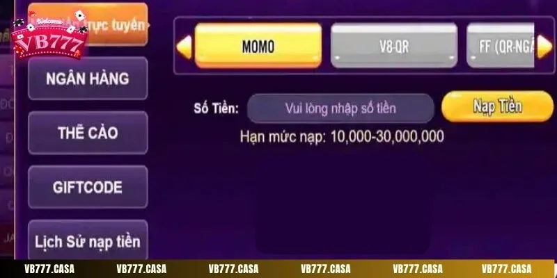 Phương thức nạp tiền qua ví điện tử Momo là một lựa chọn tiện lợi